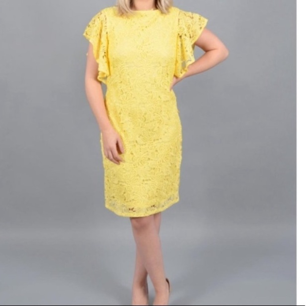 MARINA yellow cap sleeve lace dress